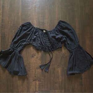 Elegant Black Off-Shoulder Bell Sleeve Blouse Lost Island Trading Size Small